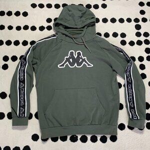 Kappa Hoodie Sweatshirt Women's L Green Tape Sleeve Sports Activewear Pullover